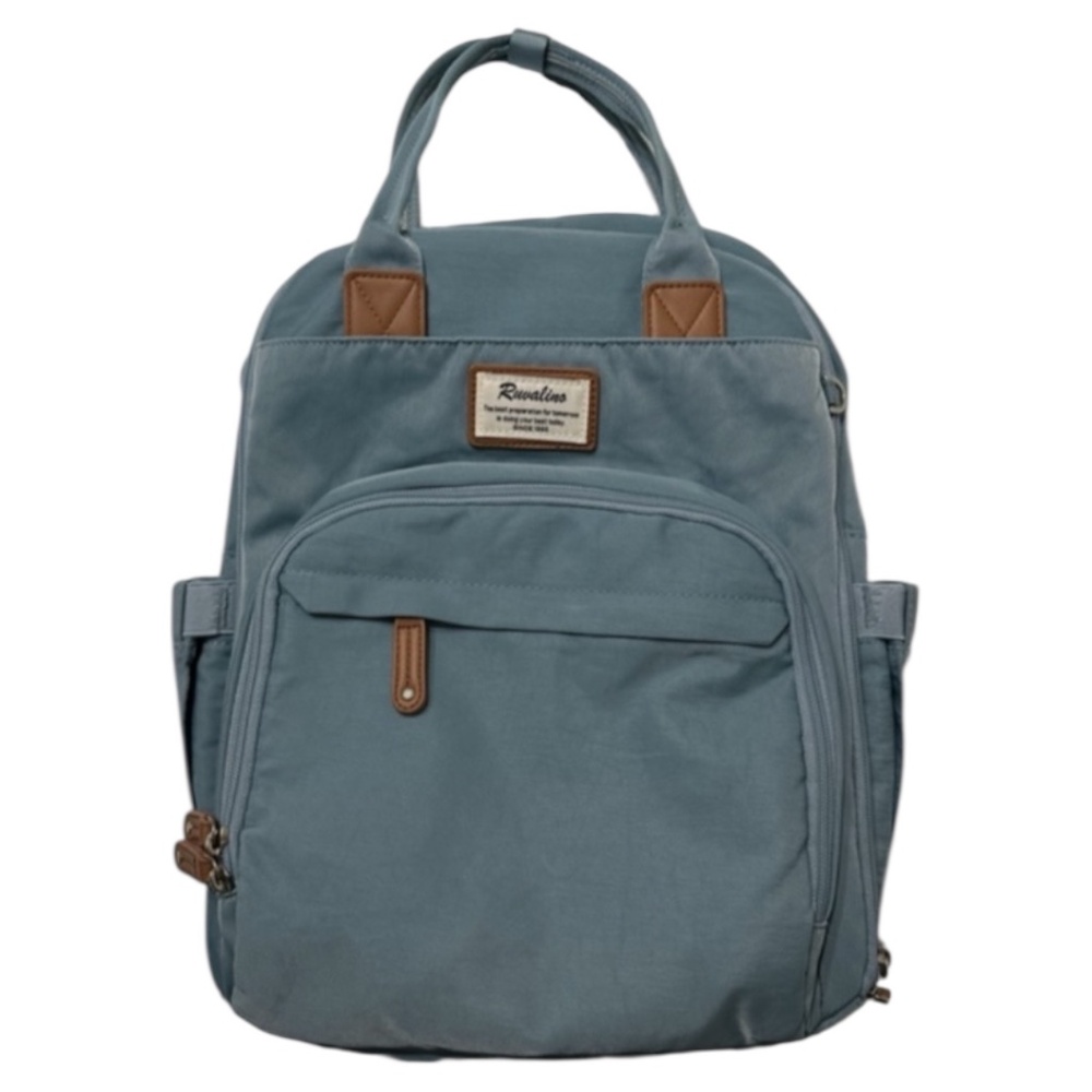 Rivalino Blue Backpack with Tan Accents. Travel diapers bag tote style.
